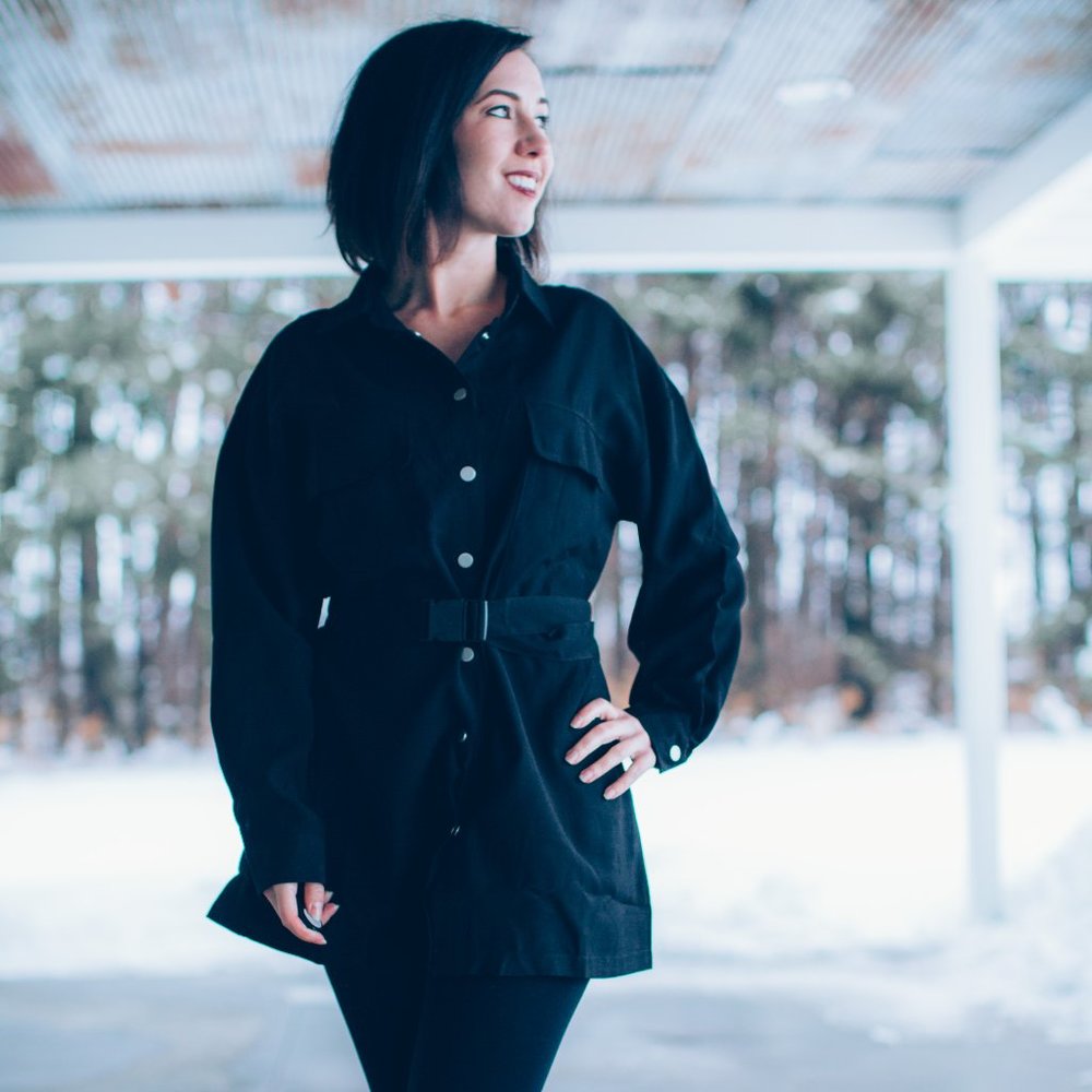 Black Utility Mini Shirt Dress